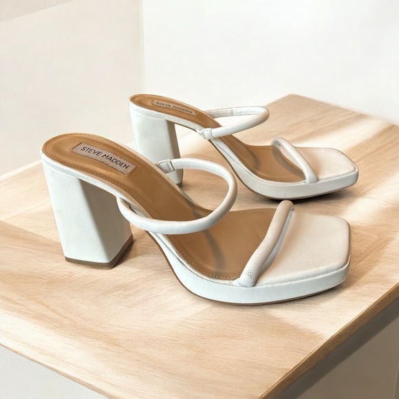 Steve Madden Polly Slide Sandals - White, Size 10 - 4” Heel - Picture 4 of 9